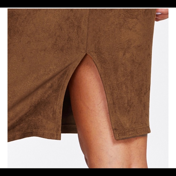 Brown Suede Pencil Skirt - Picture 5 of 7